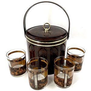 Mid Century Georges Briard Tortiose Shell Ice Bucket W/ 4 Double Old Fashioned